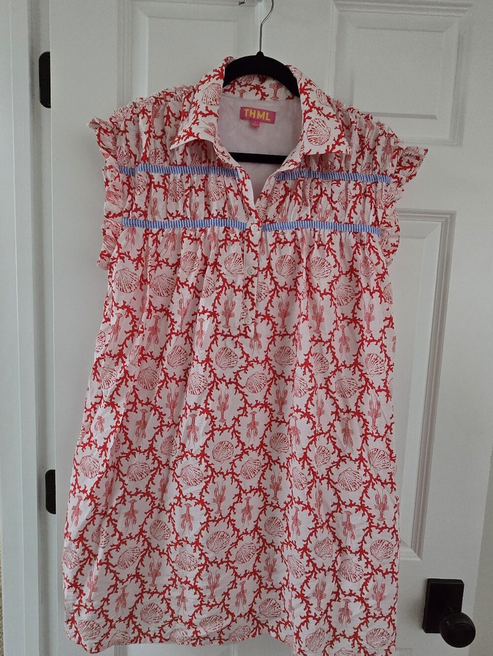 THML Coral Lobster Print Flutter Sleeve Mini Dress Small S